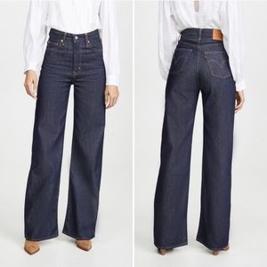 Levis Ribcage High Rise Wide Leg Dark Wash Jeans